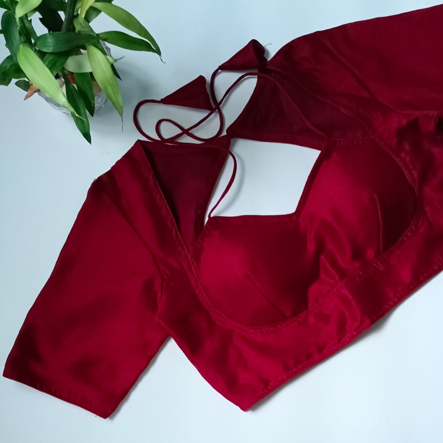 Maroon Masaba Neck Plain Blouse