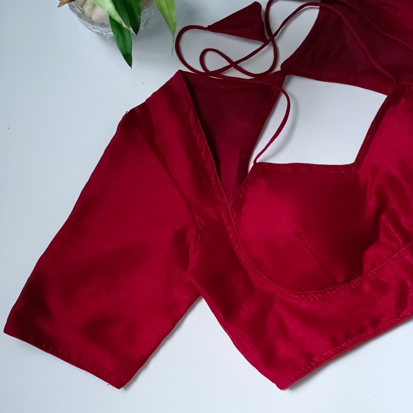 Maroon Masaba Neck Plain Blouse