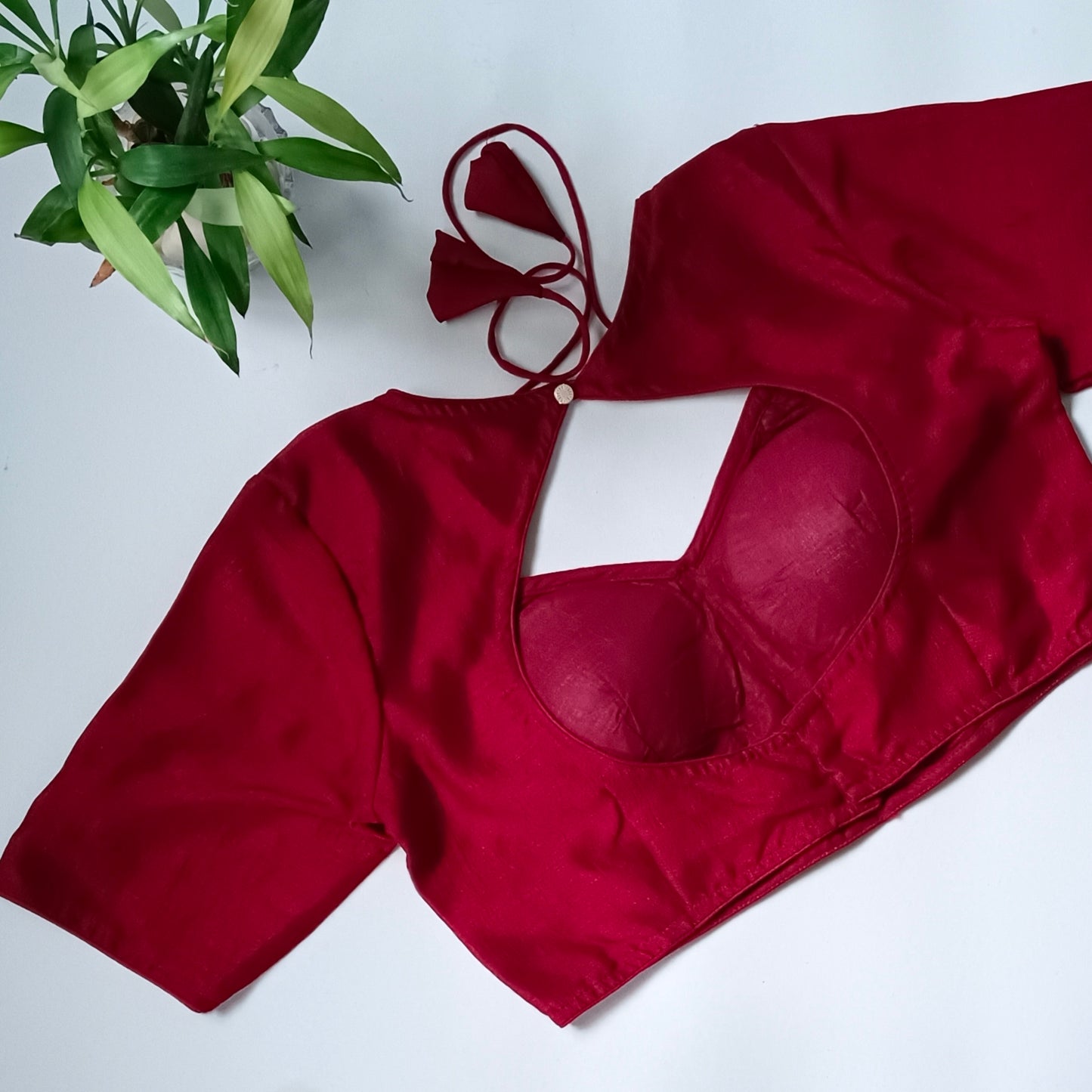 Maroon Masaba Neck Plain Blouse