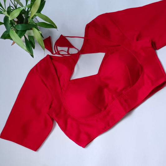Cherry Red Masaba Neck Plain Blouse