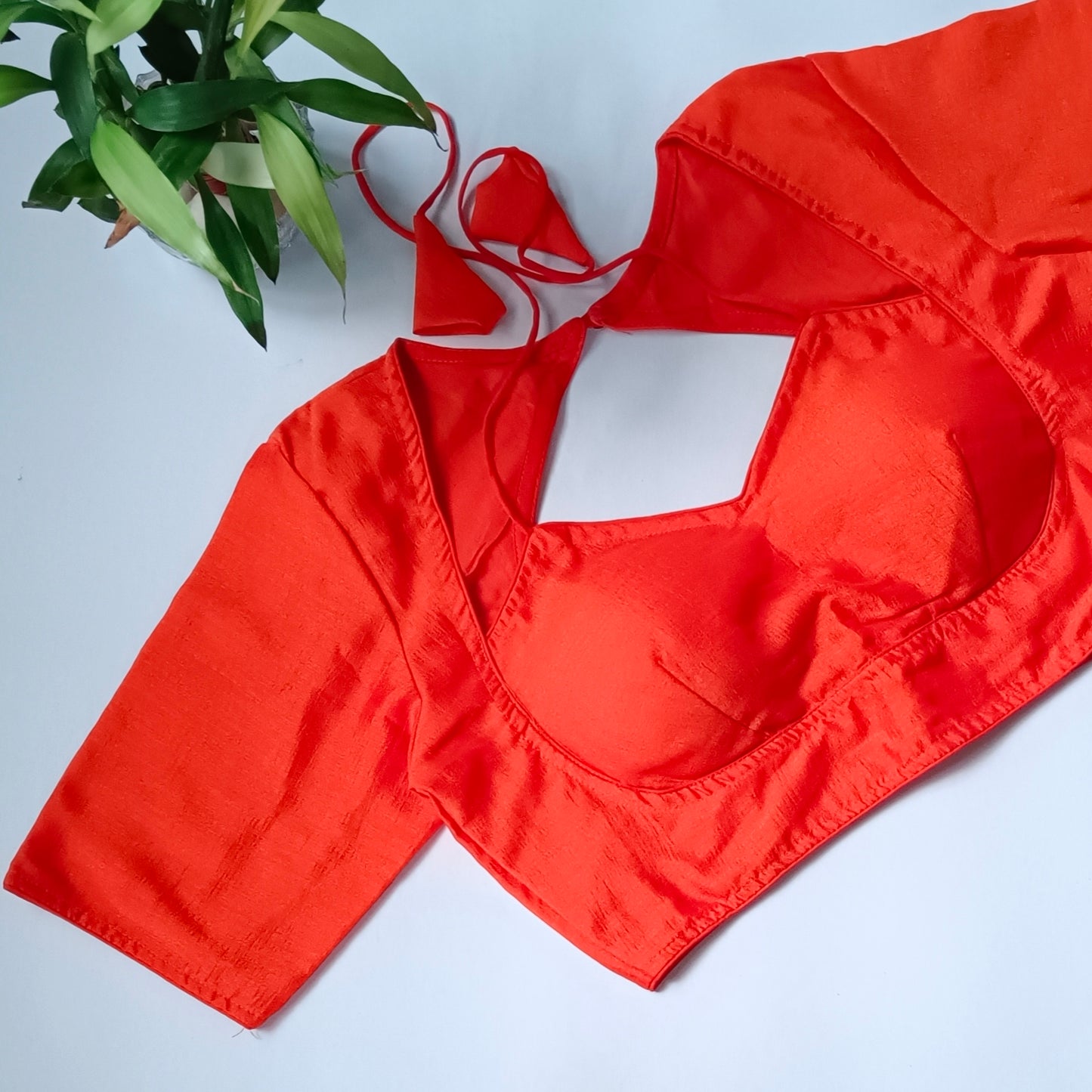Orange Masaba Neck Plain Blouse