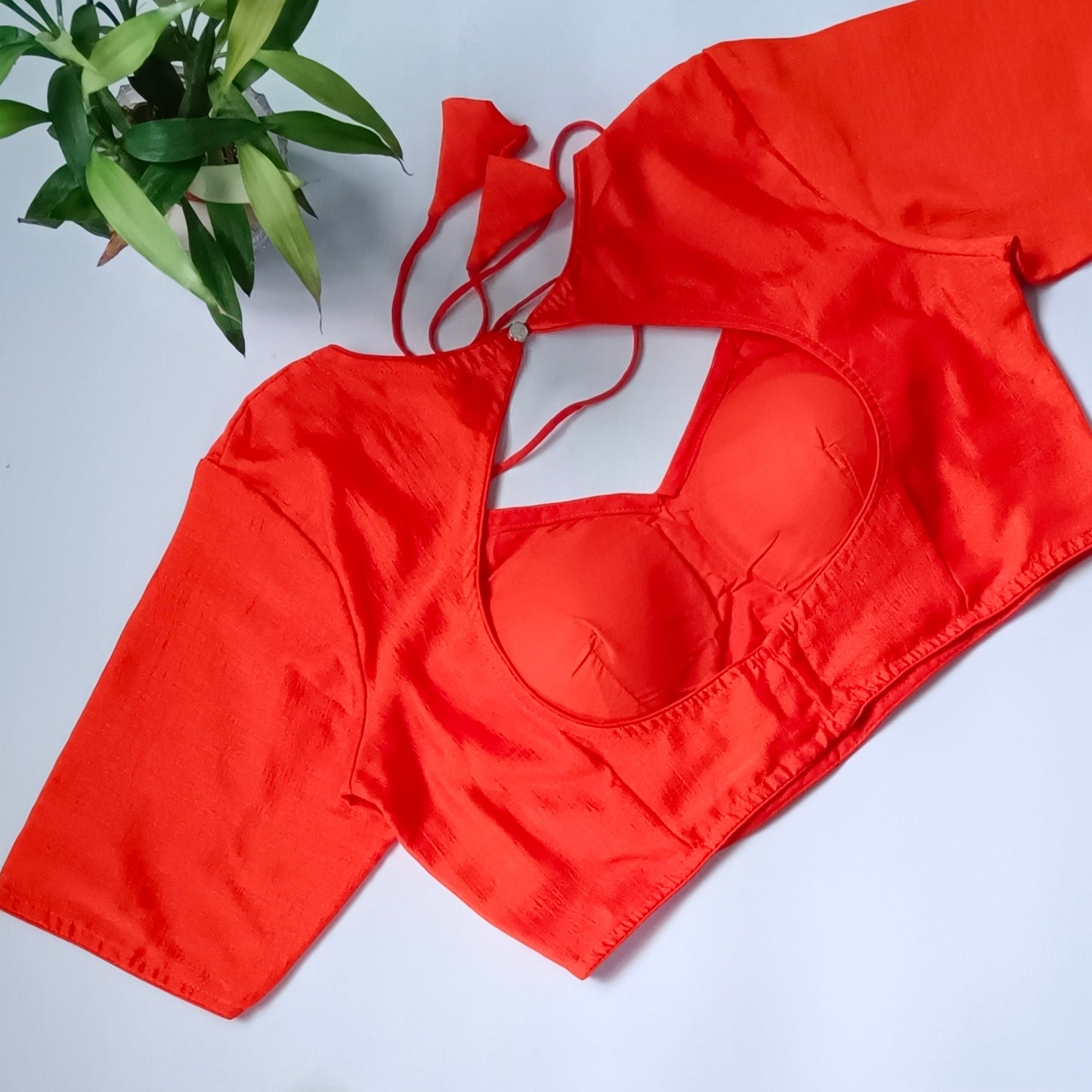Orange Masaba Neck Plain Blouse