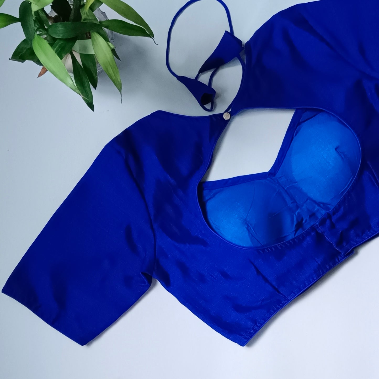 Royal Blue Masaba Neck Plain Blouse