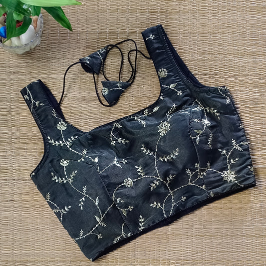 Black dual shade tissue blouse with attachable sleeves