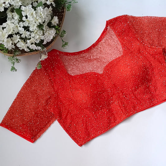 Rustic Orange Net Sequence Blouse
