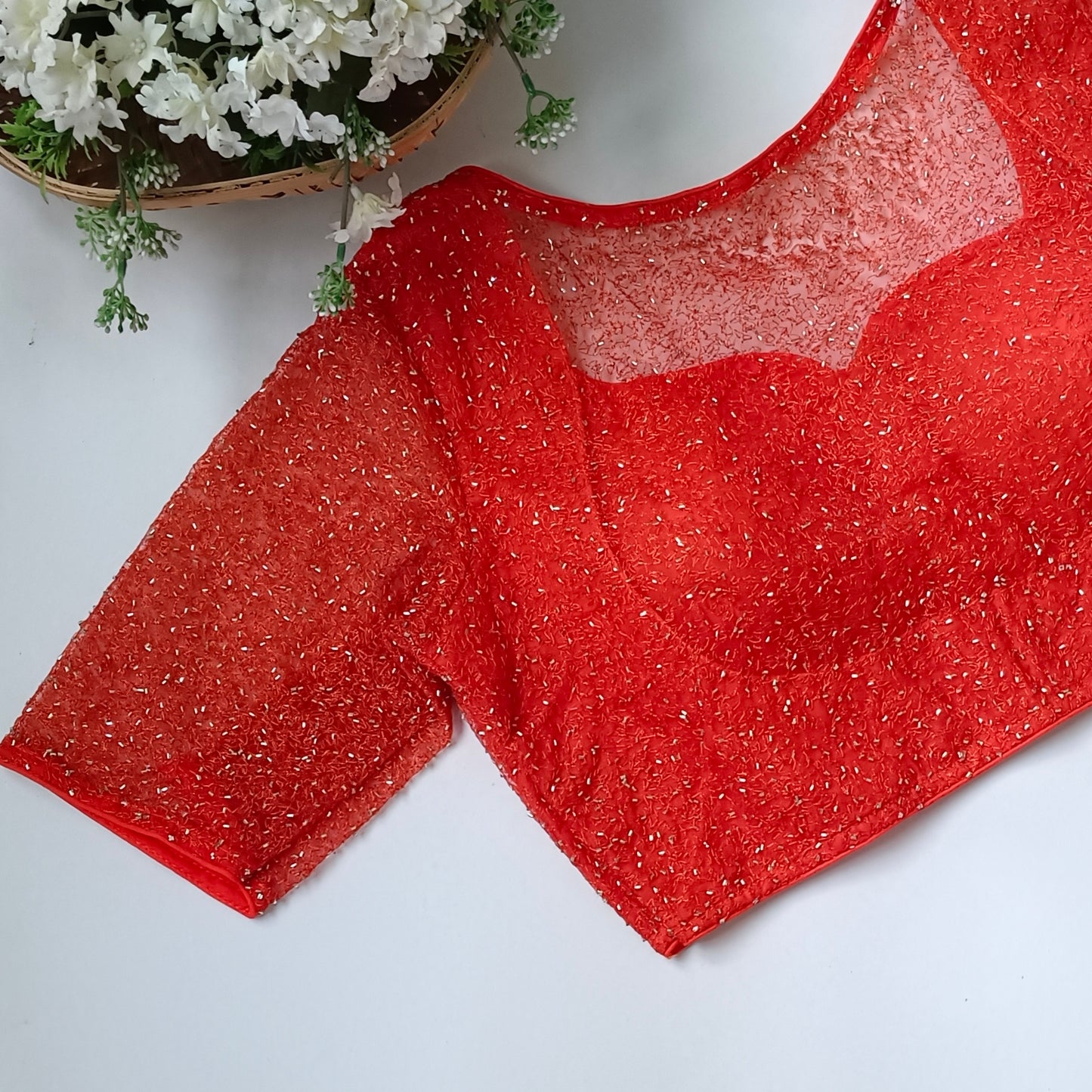 Rustic Orange Net Sequence Blouse