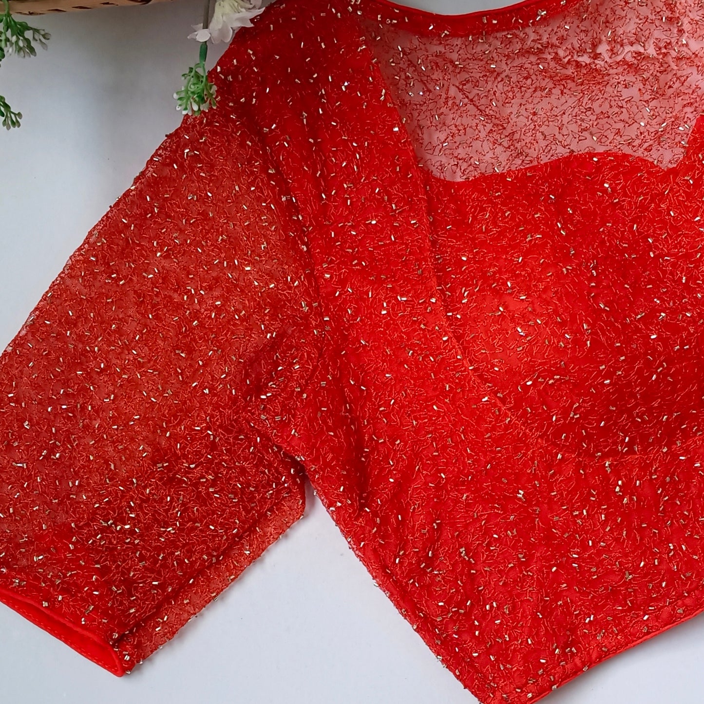 Rustic Orange Net Sequence Blouse