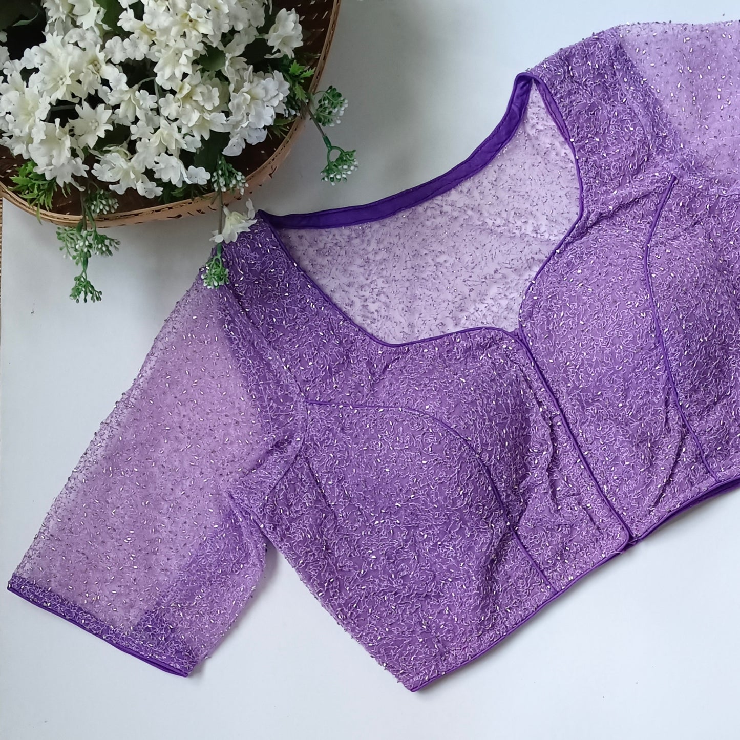 Lilac Net Sequence Blouse