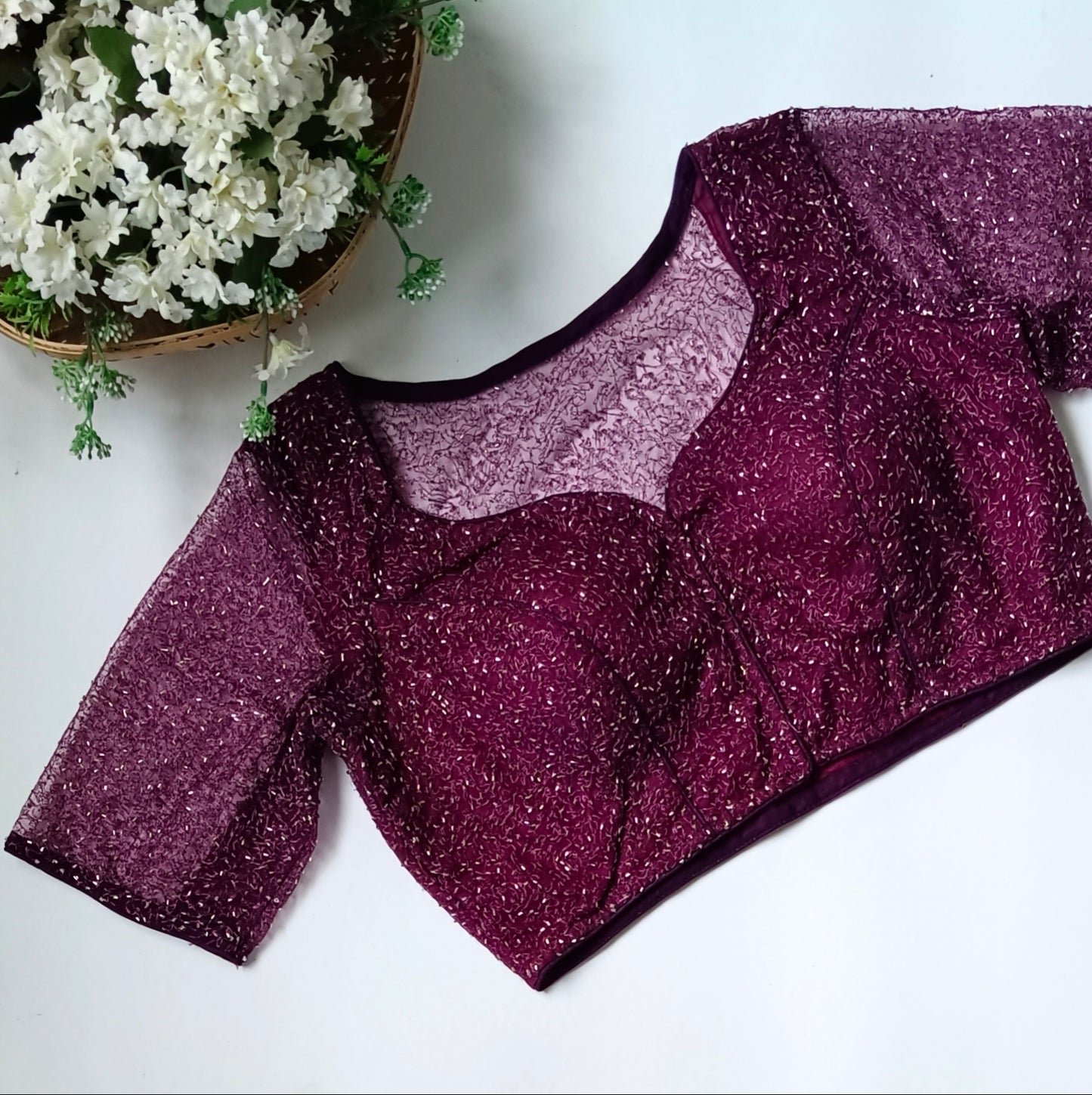 Wine Net Sequence Blouse