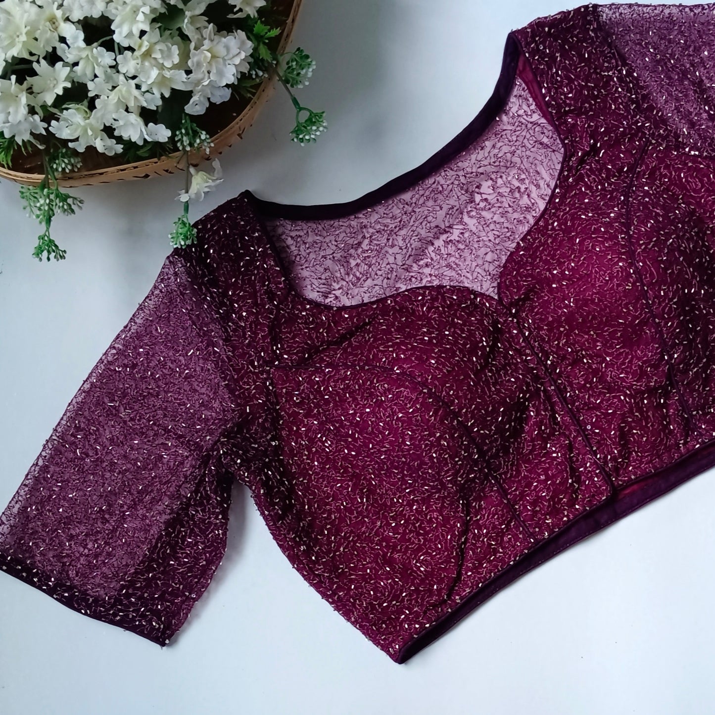 Wine Net Sequence Blouse
