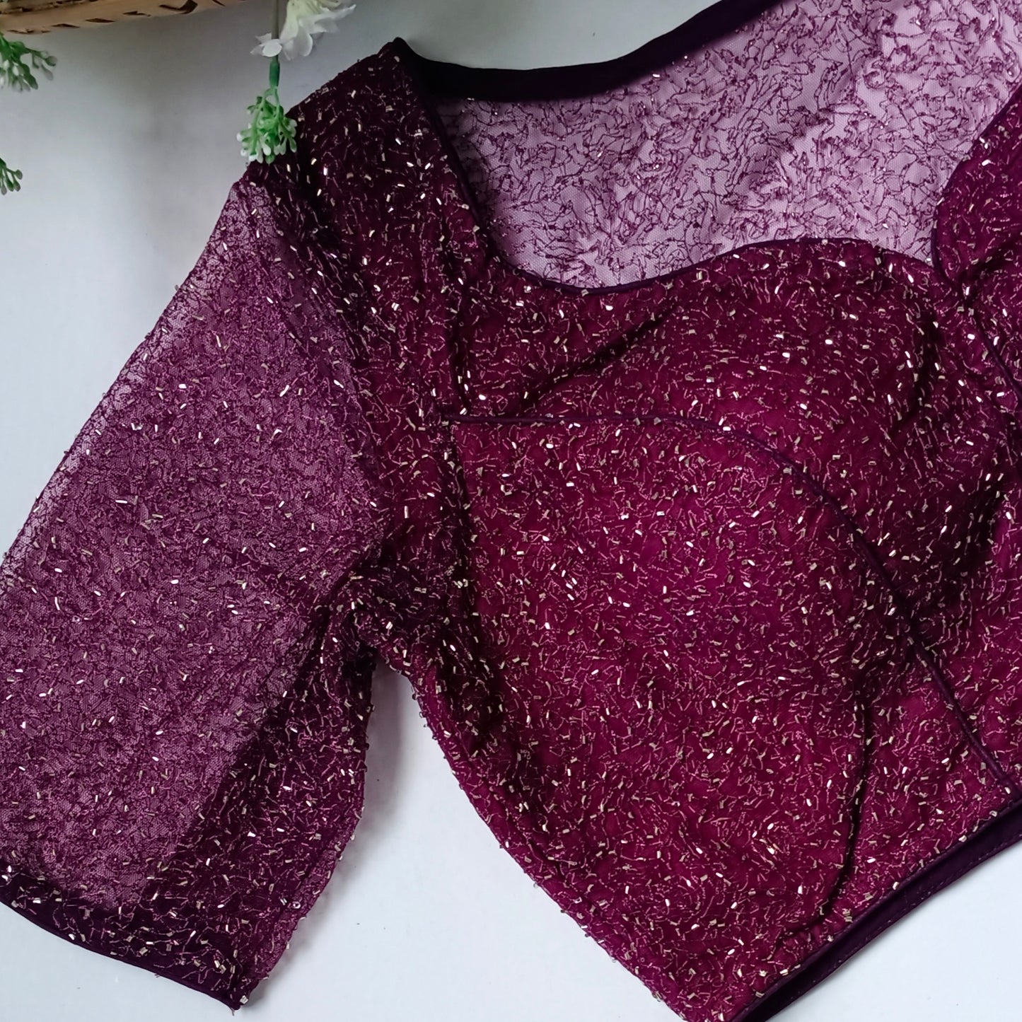 Wine Net Sequence Blouse