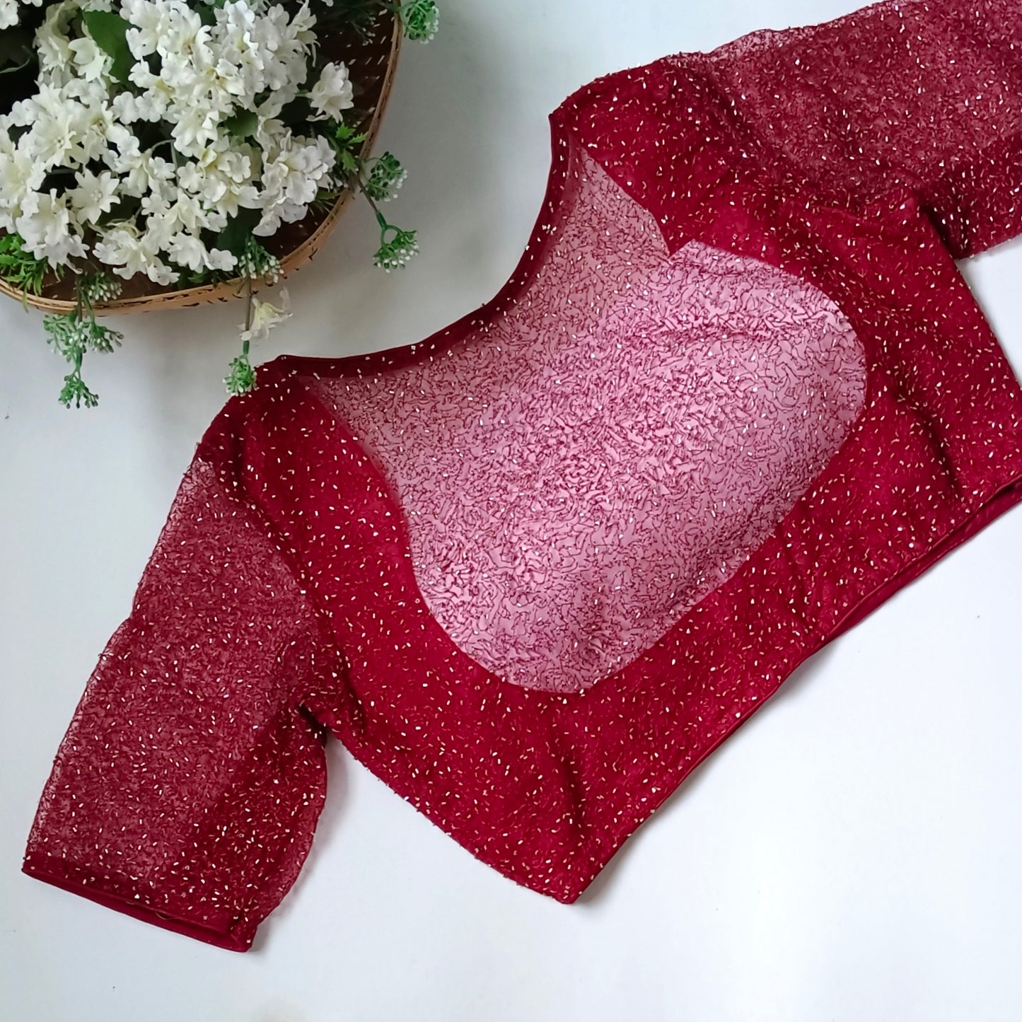 Maroon Net Sequence Blouse