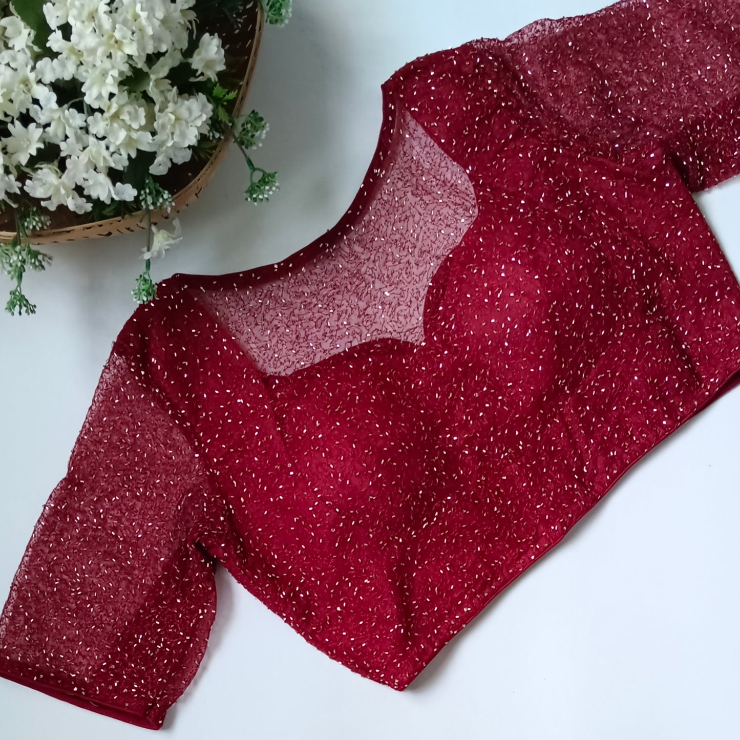 Maroon Net Sequence Blouse
