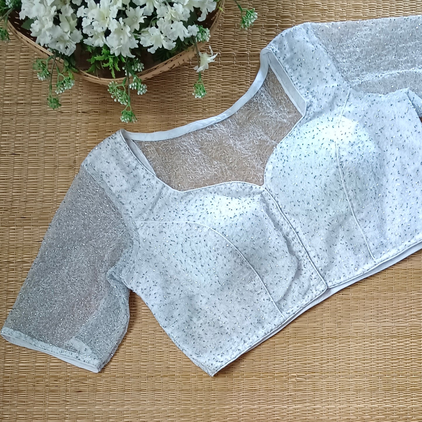 White Net Sequence Blouse