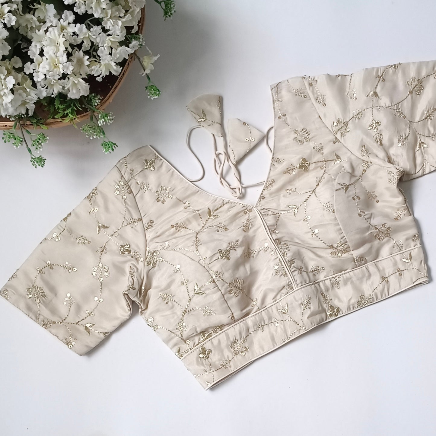 Light golden V neck tissue sequence blouse