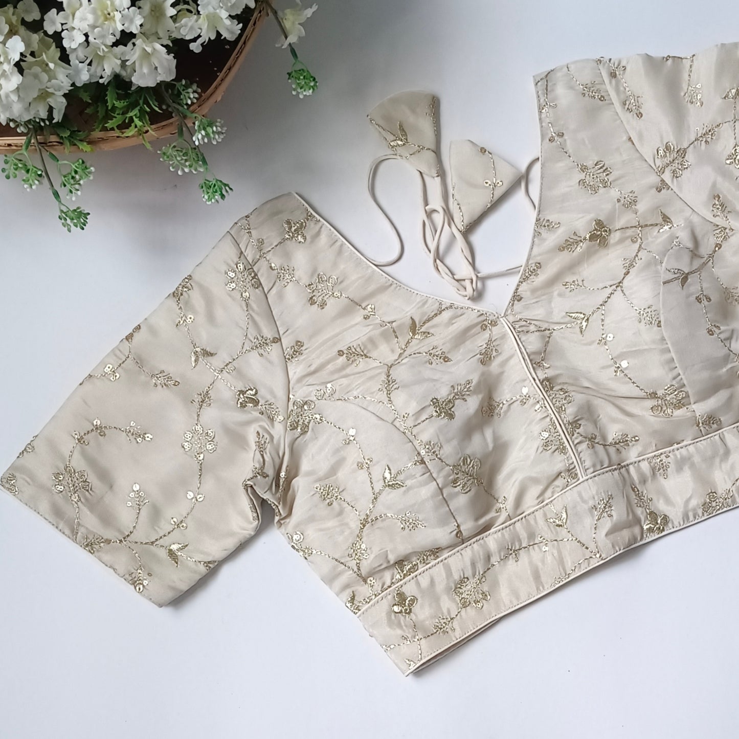 Light golden V neck tissue sequence blouse