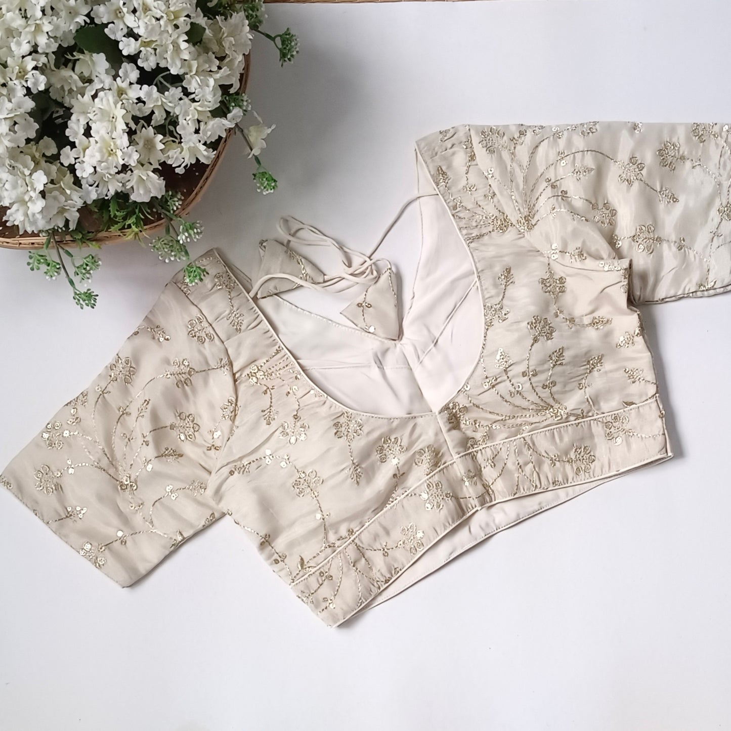 Light golden V neck tissue sequence blouse