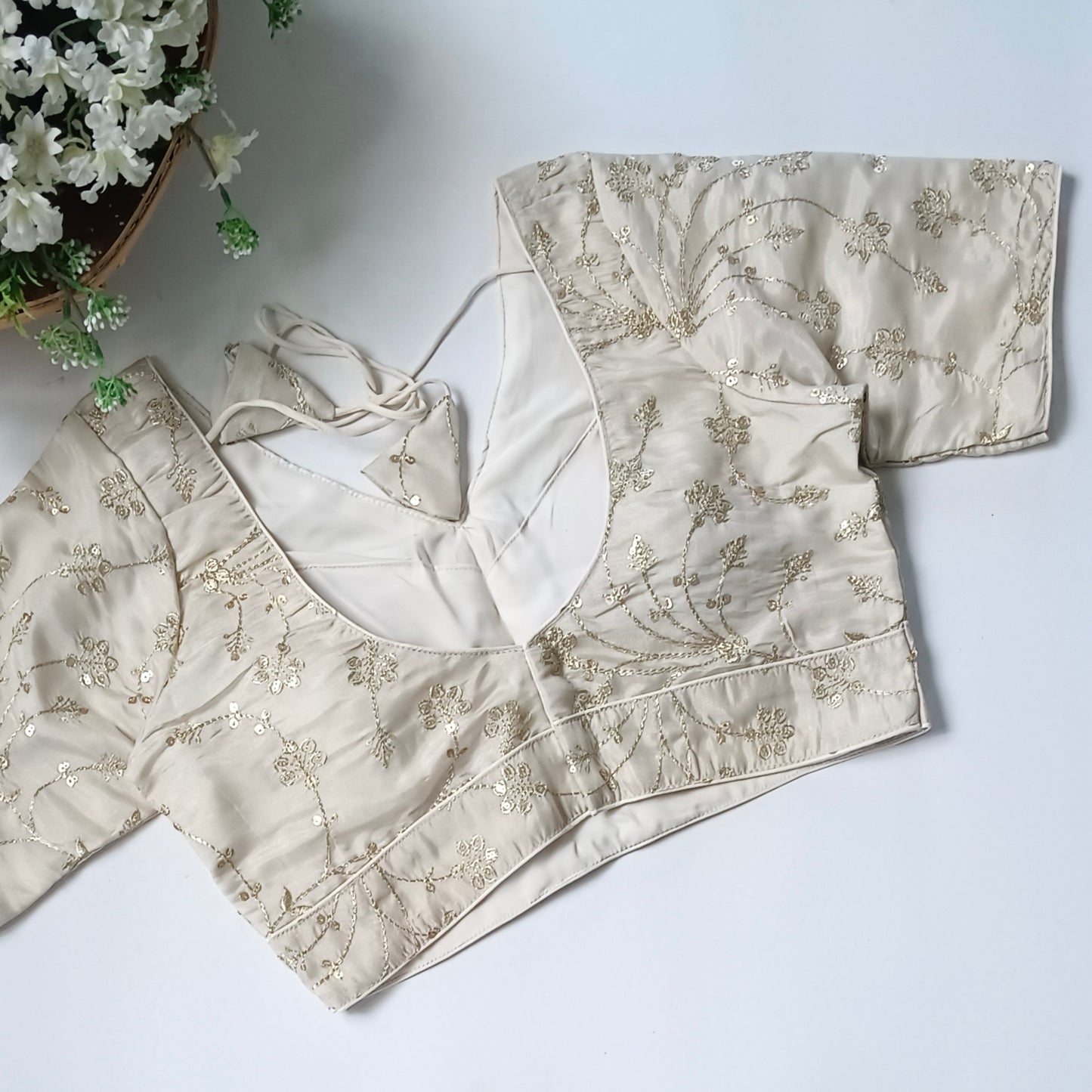 Light golden V neck tissue sequence blouse