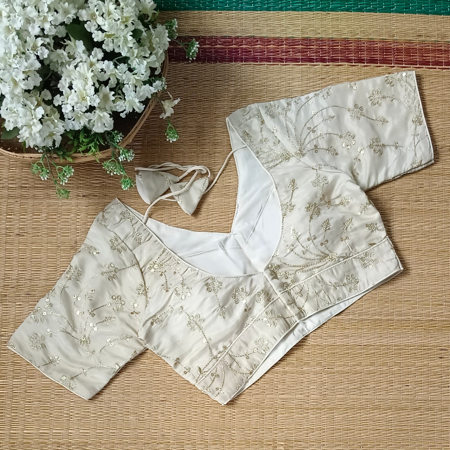 Light golden V neck tissue sequence blouse