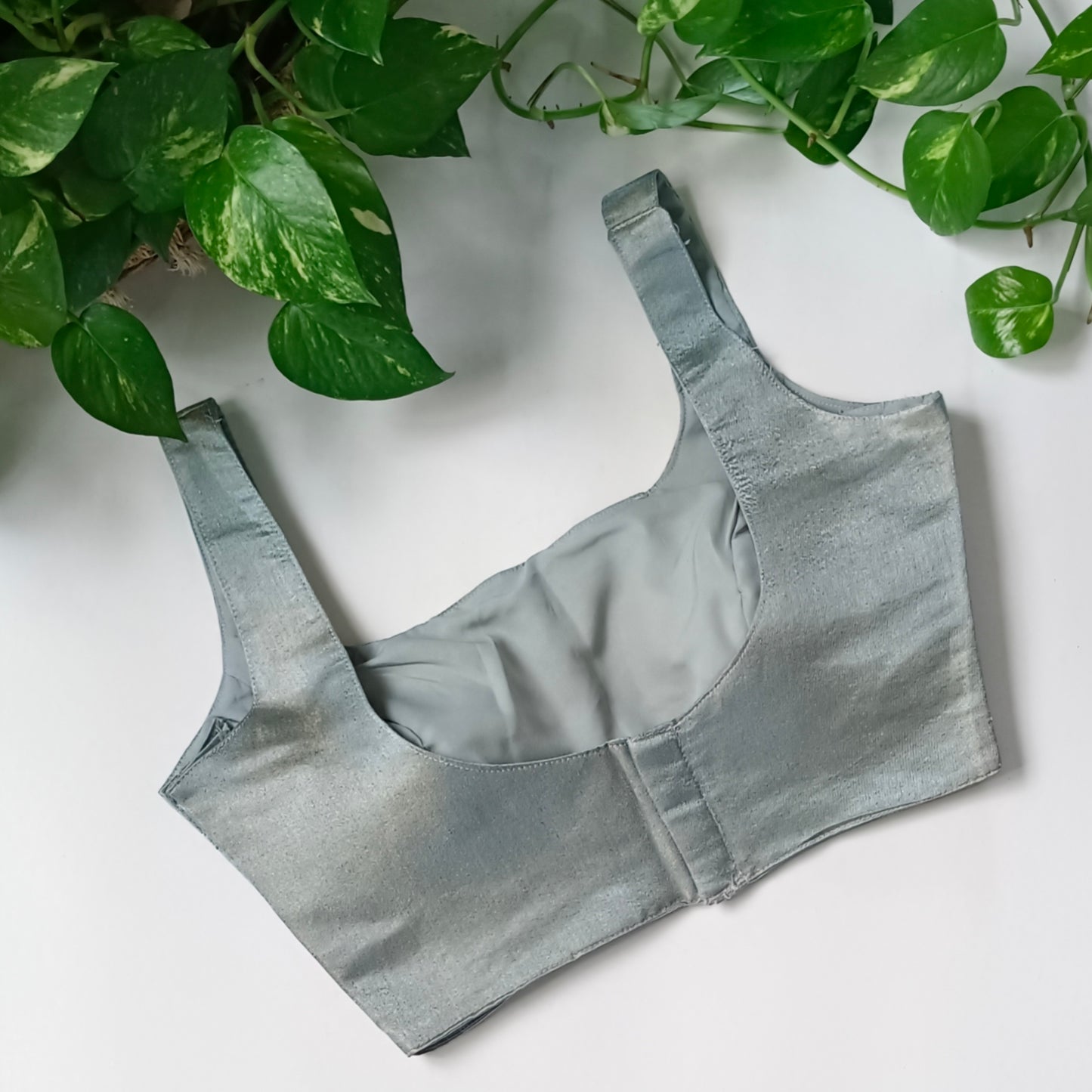 Metallic Grey Classic Sleeveless Blouse