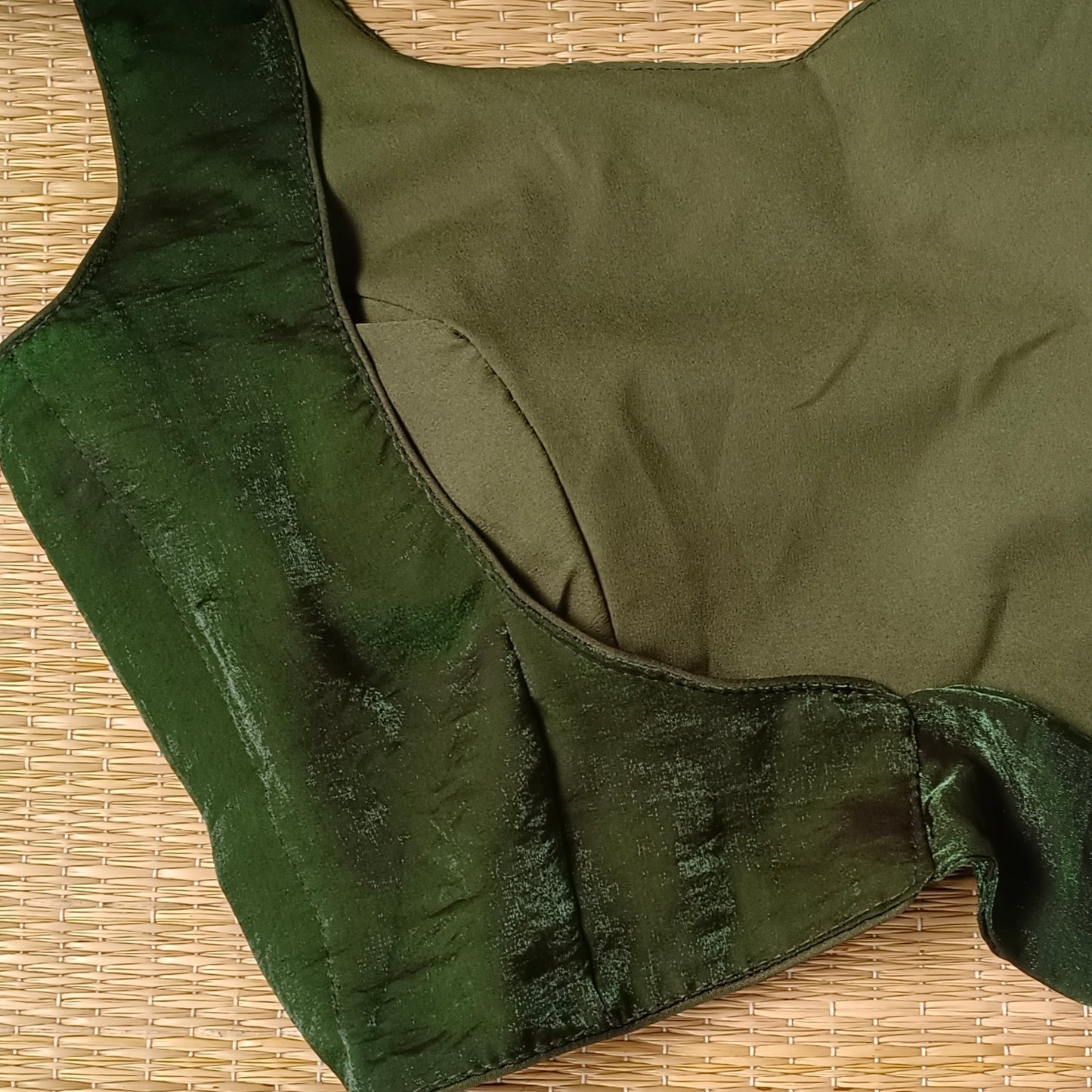 Dark Mehandi Green Wrap On Sleeveless Blouse