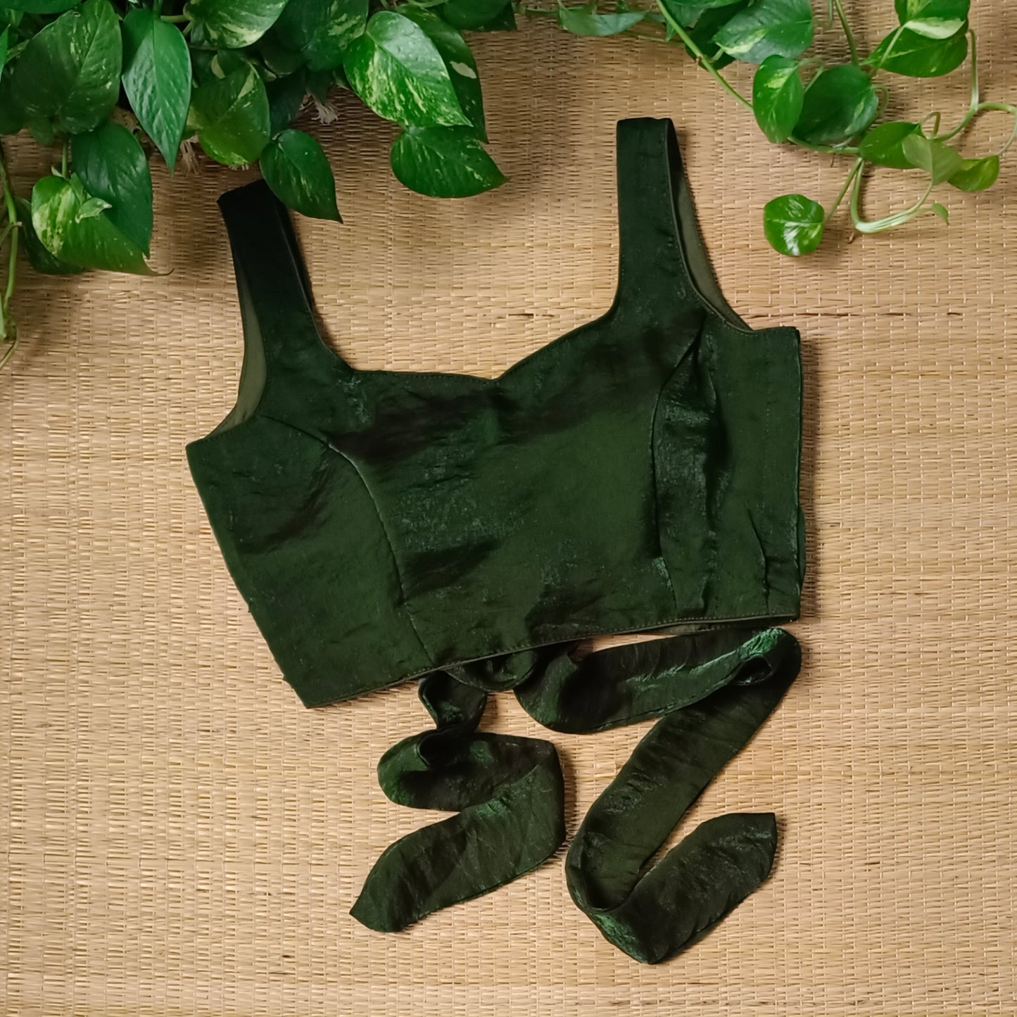 Dark Mehandi Green Wrap On Sleeveless Blouse