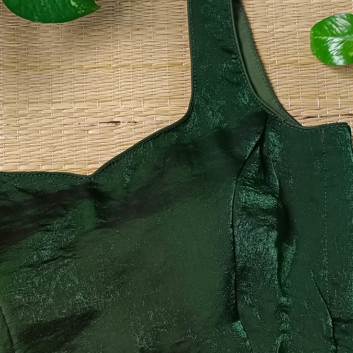 Dark Mehandi Green Wrap On Sleeveless Blouse