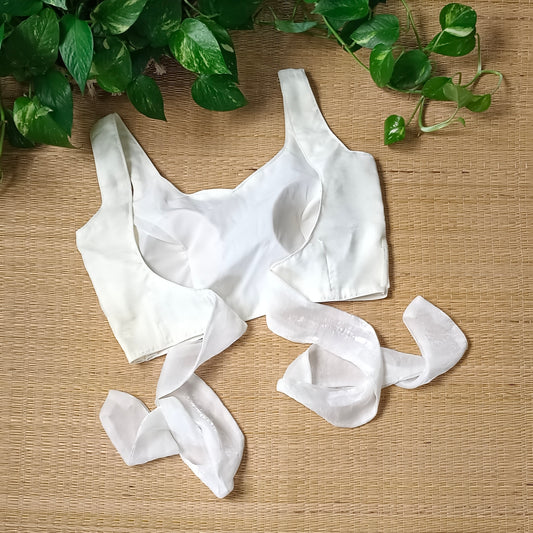 Off White Wrap On Sleeveless Blouse