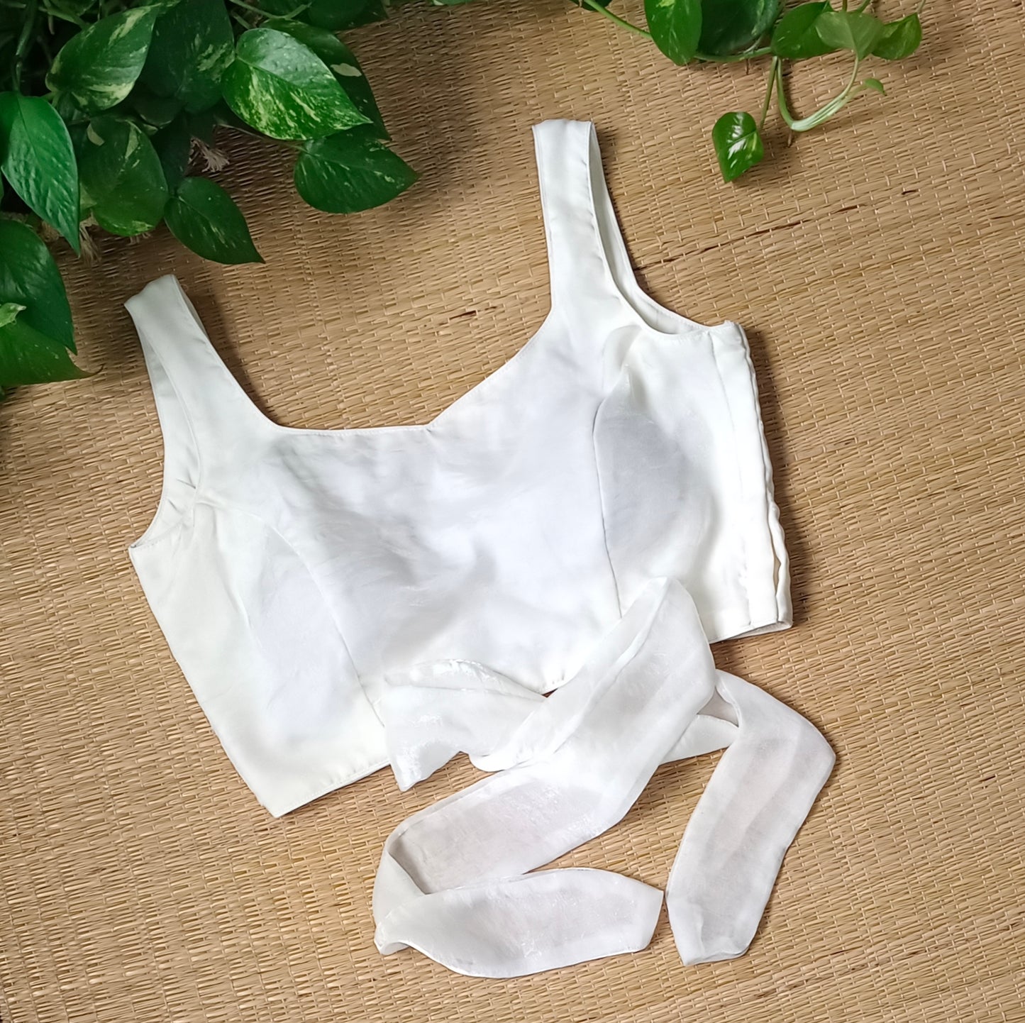 Off White Wrap On Sleeveless Blouse