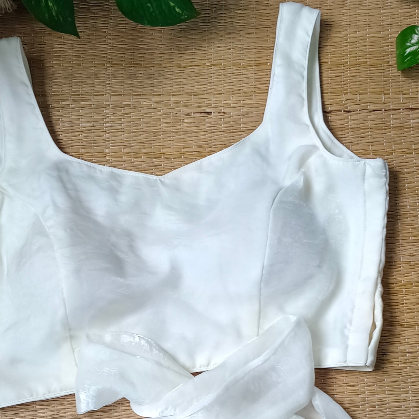 Off White Wrap On Sleeveless Blouse