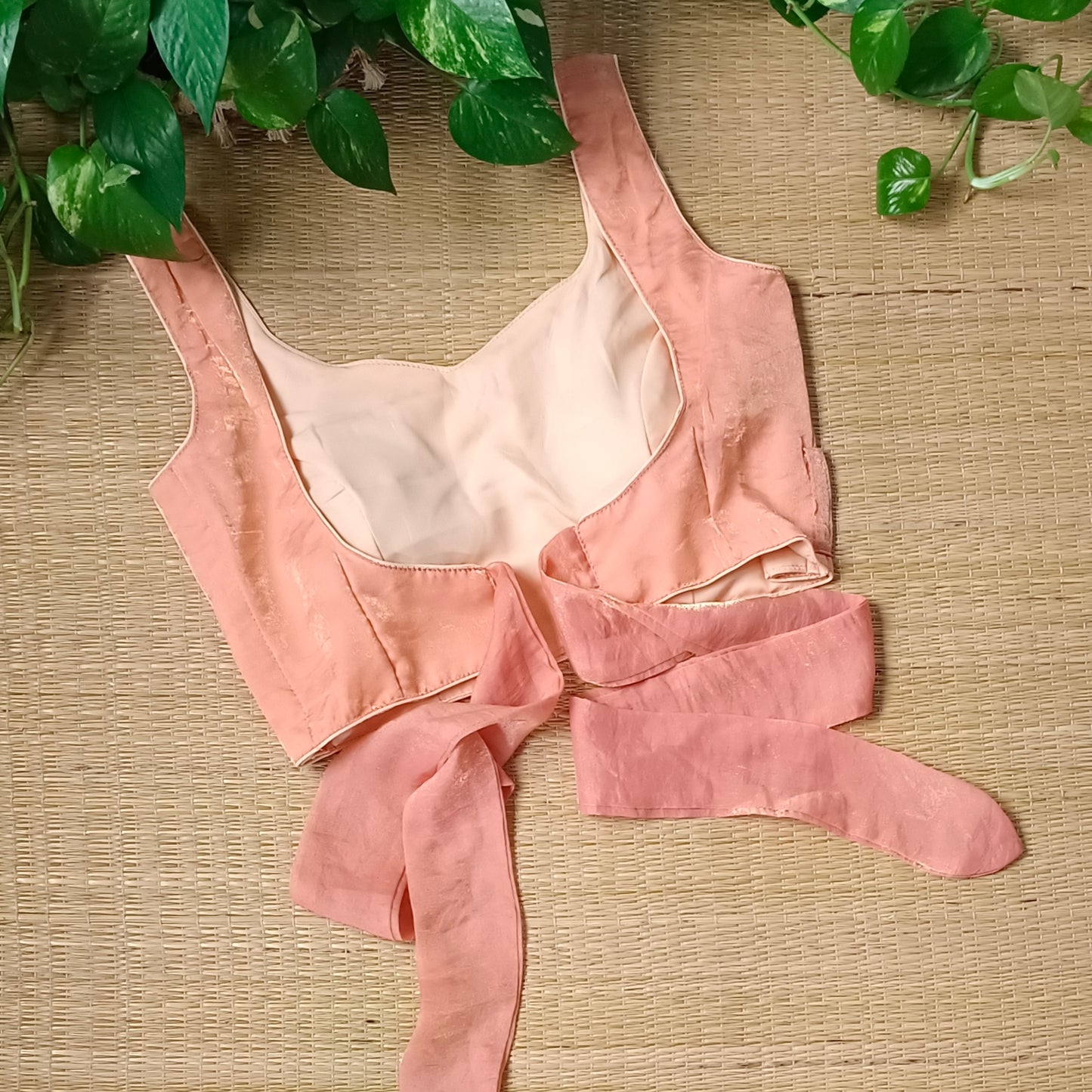 Pastel Orange Wrap On Sleeveless Blouse