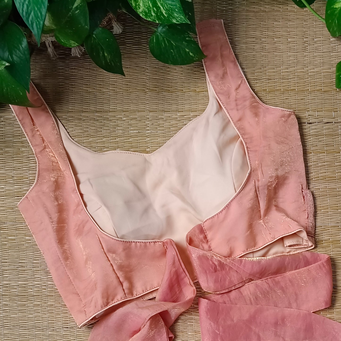 Pastel Orange Wrap On Sleeveless Blouse