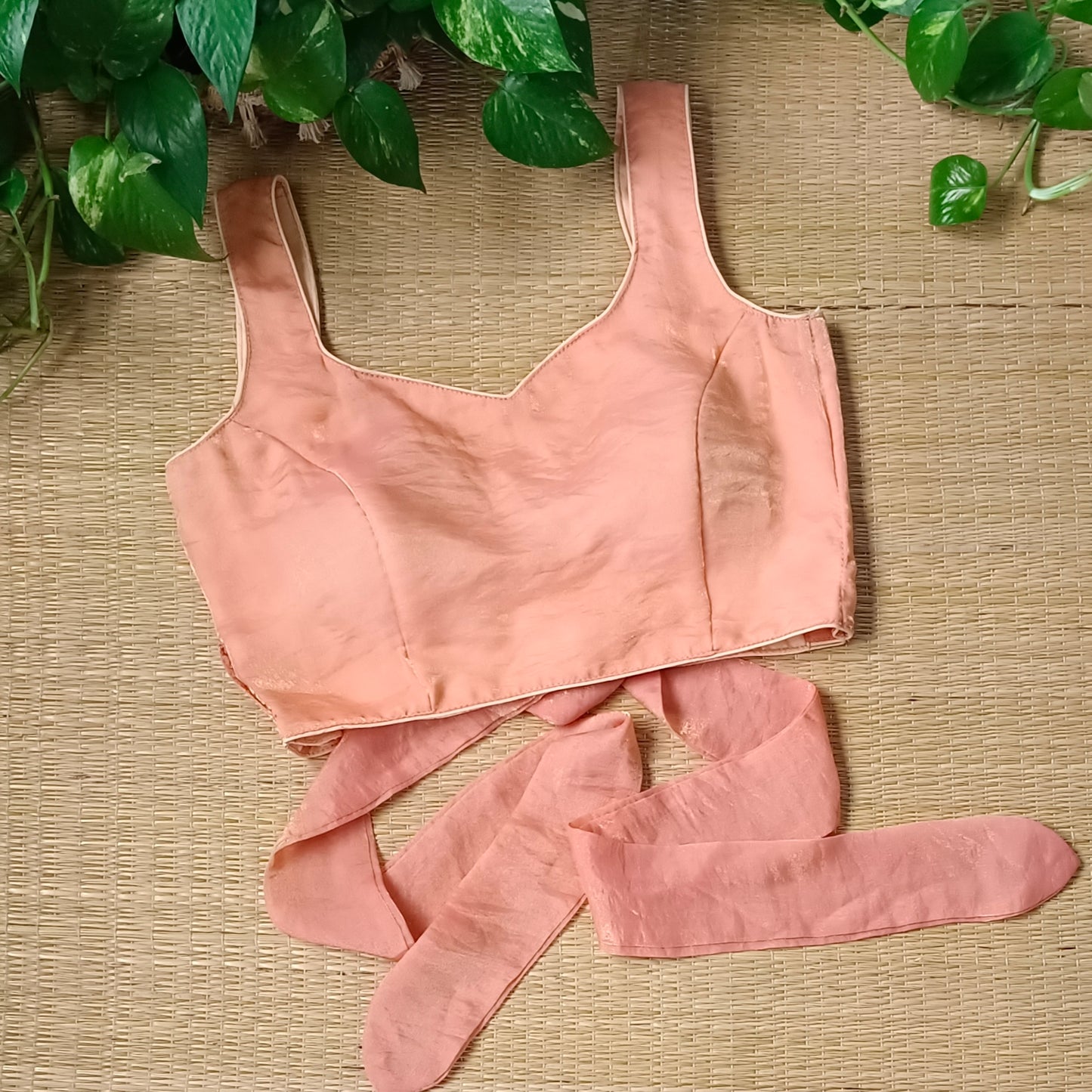 Pastel Orange Wrap On Sleeveless Blouse