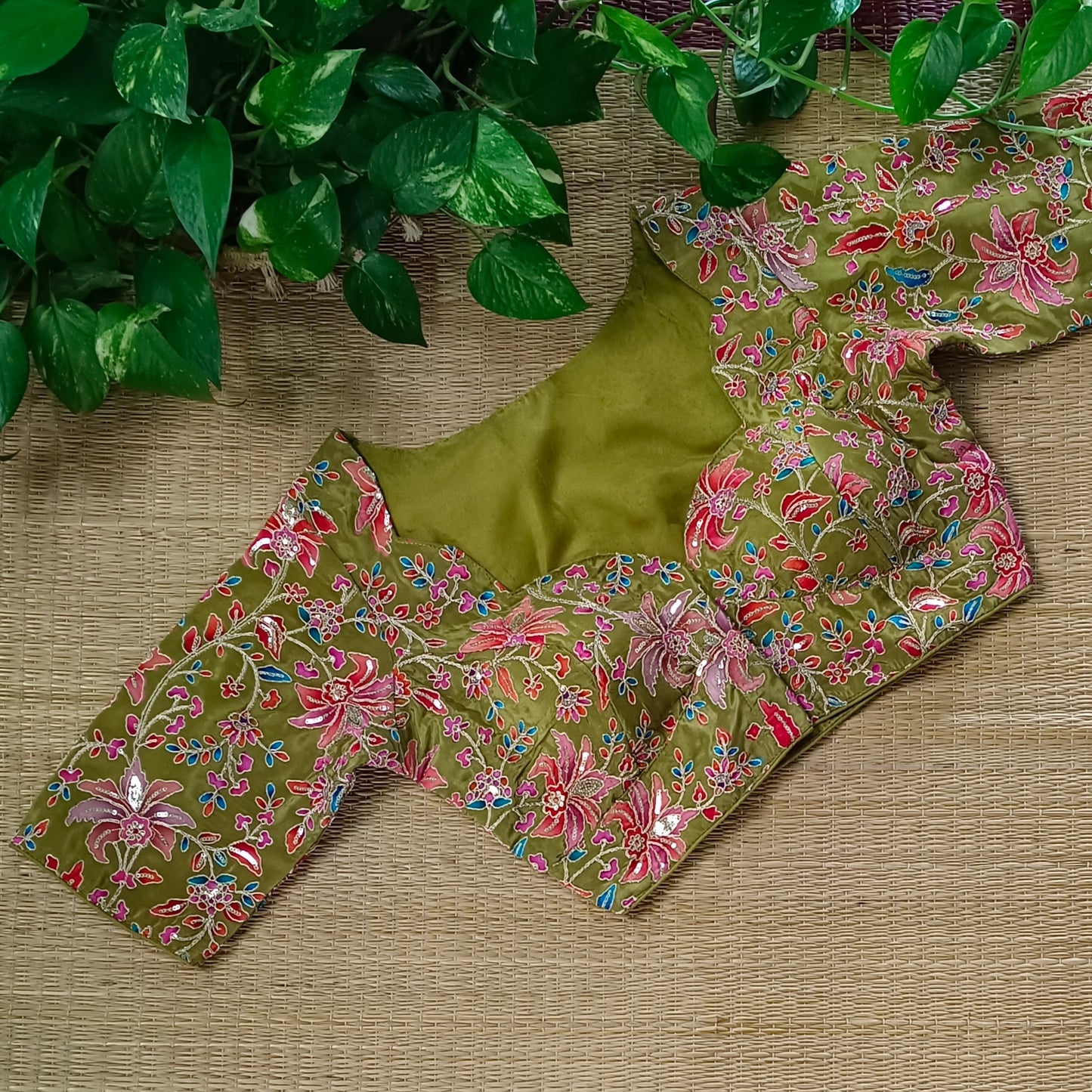 Mehendi Green crepe code work blouse