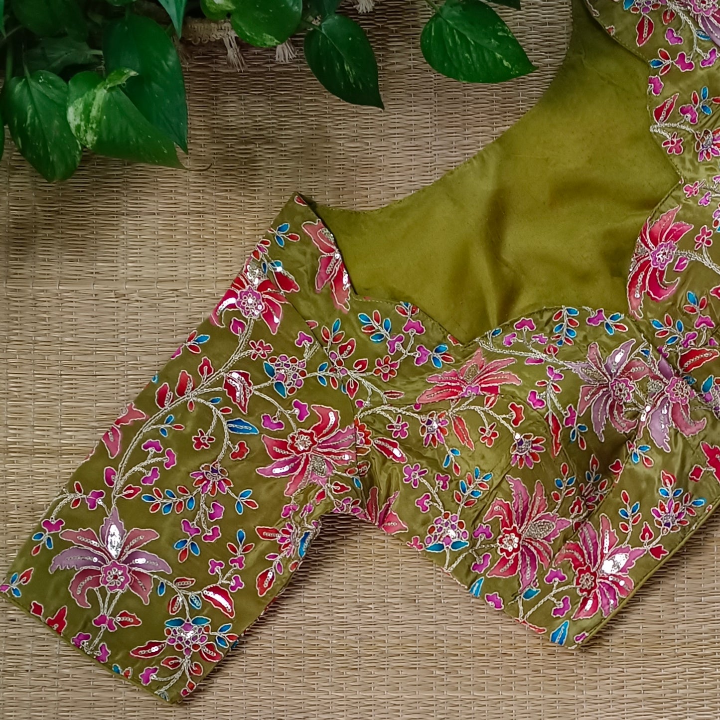 Mehendi Green crepe code work blouse