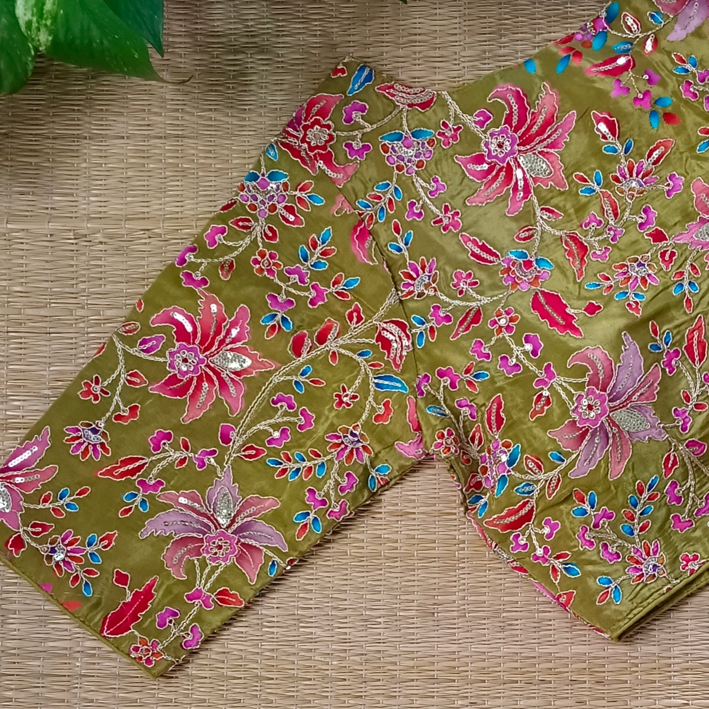 Mehendi Green crepe code work blouse