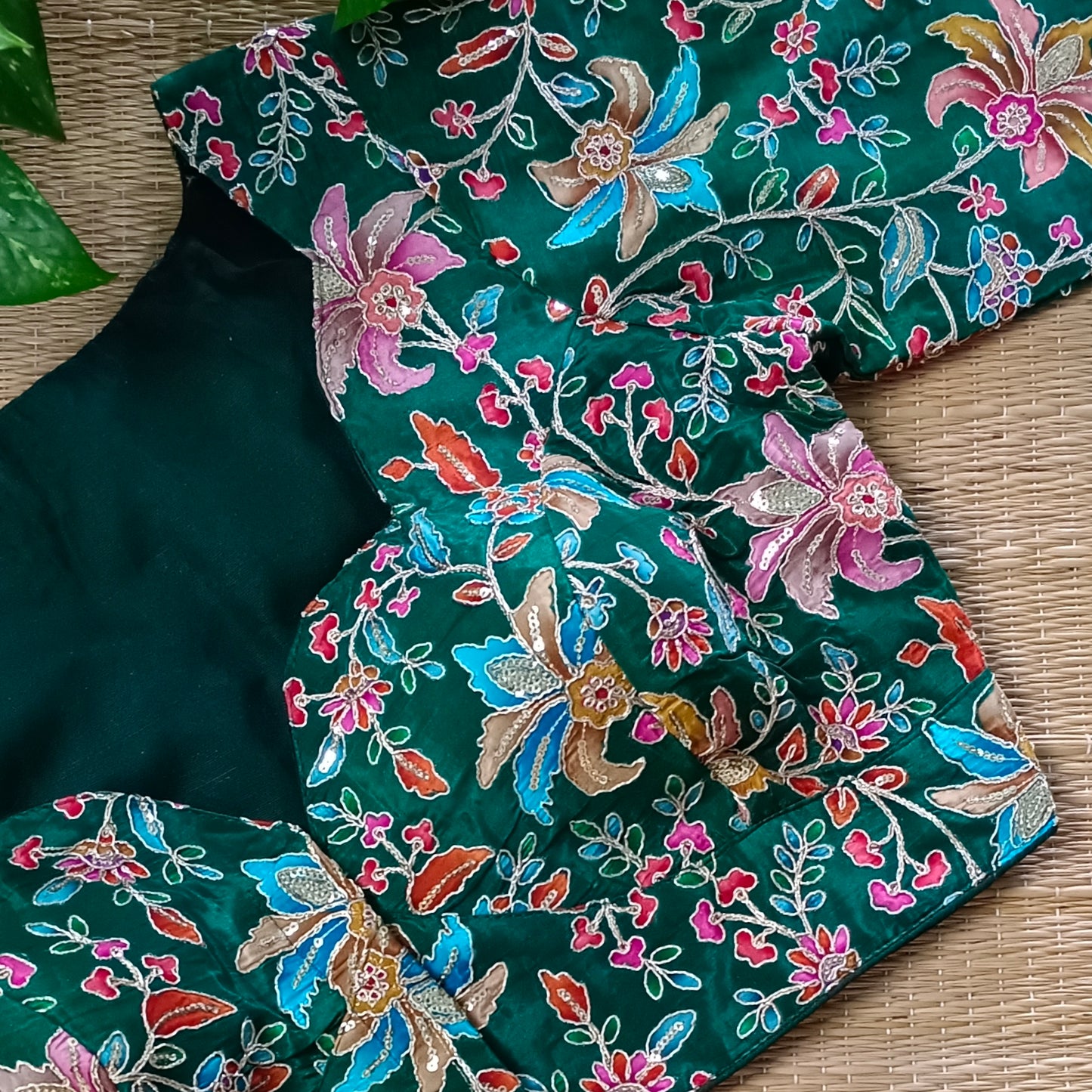 Leaf Green crepe code work blouse