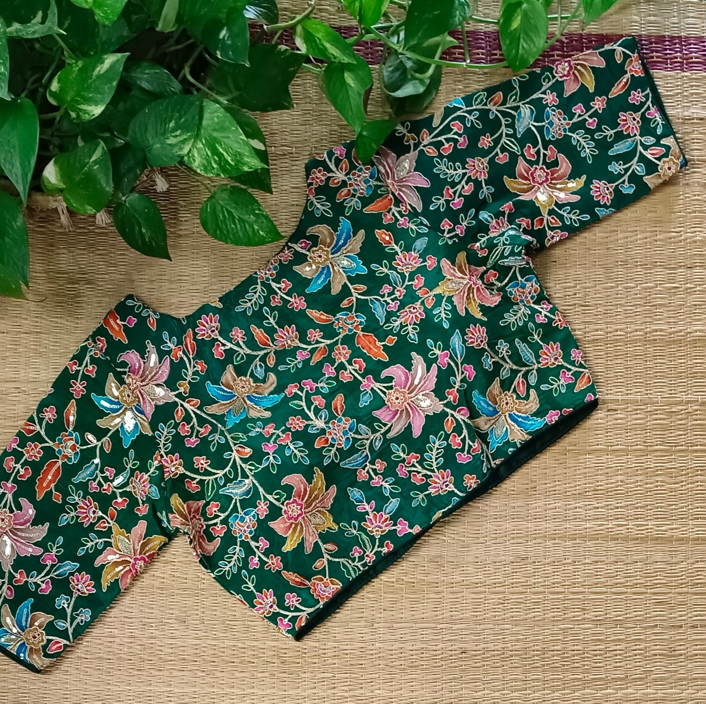 Leaf Green crepe code work blouse