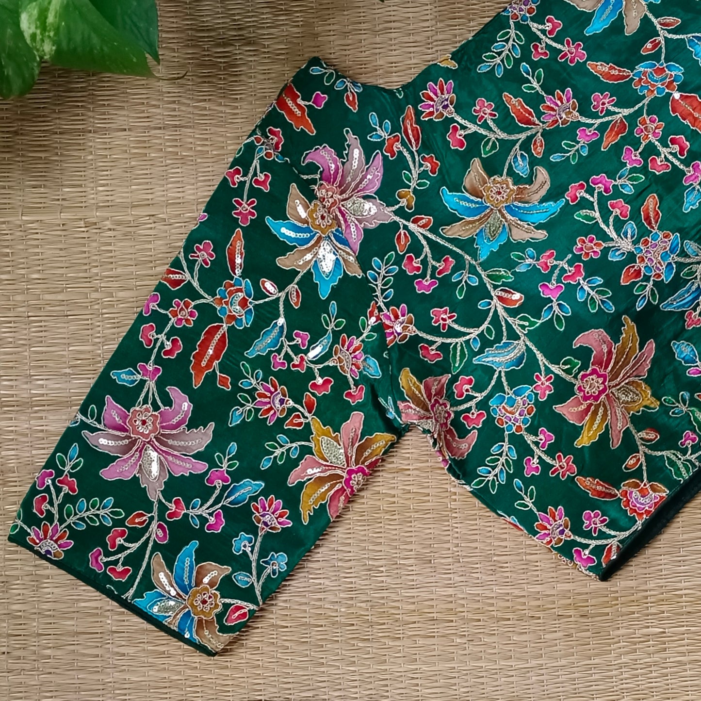 Leaf Green crepe code work blouse