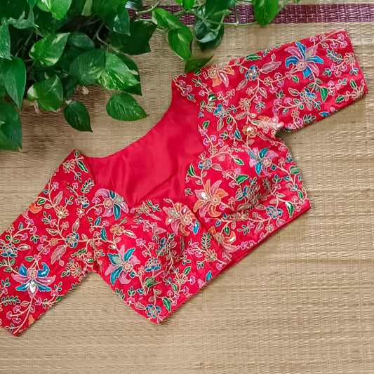 Cherry Red crepe code work blouse