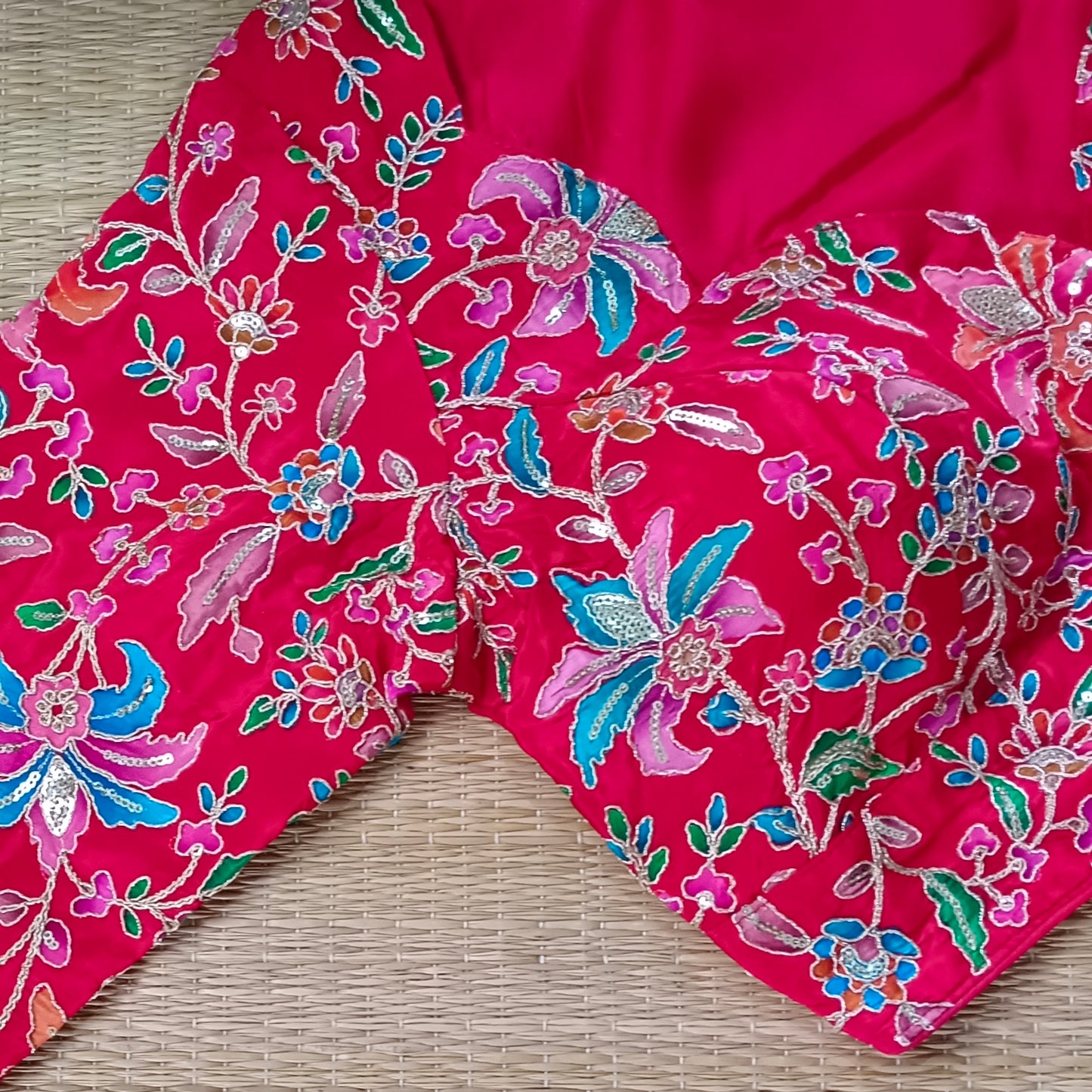 Cherry Red crepe code work blouse