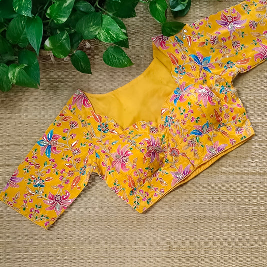 Yellow crepe code work blouse
