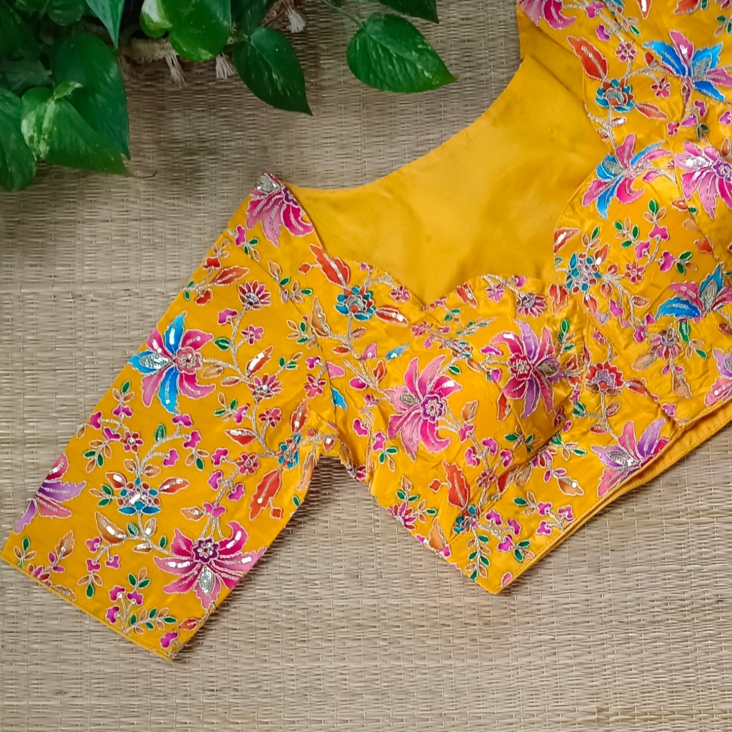 Yellow crepe code work blouse