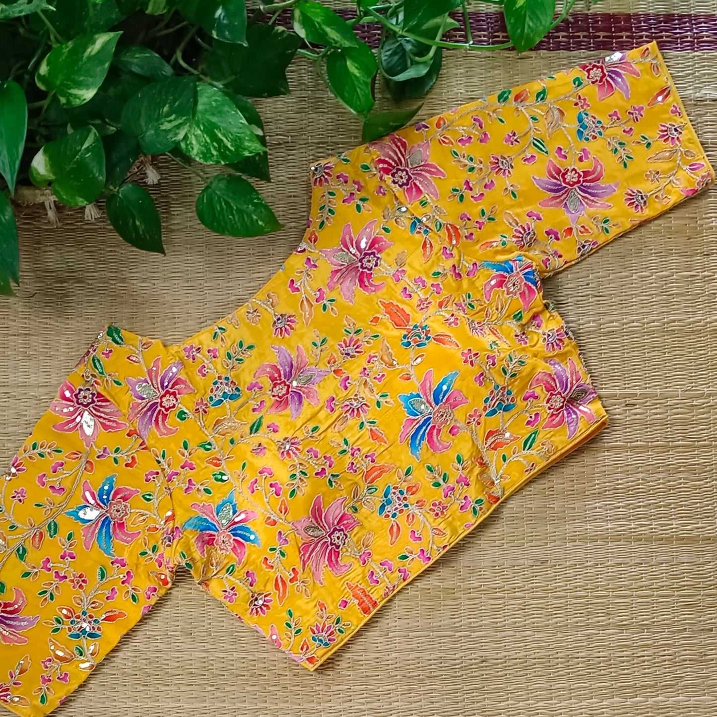 Yellow crepe code work blouse