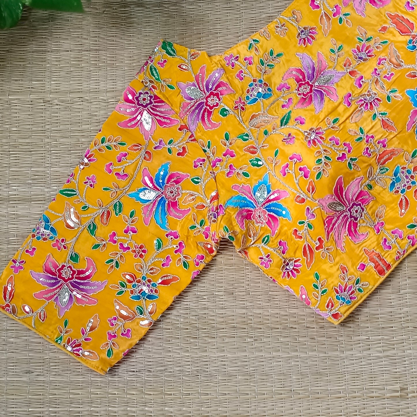 Yellow crepe code work blouse