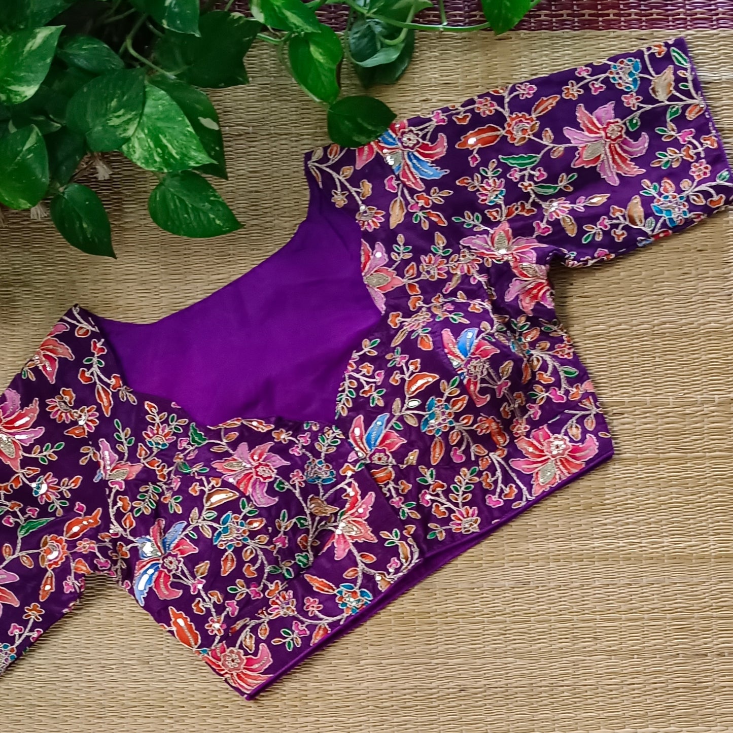 Purple crepe code work blouse