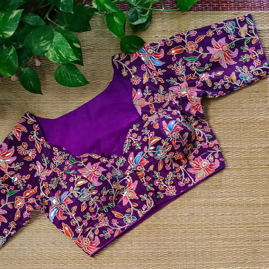 Purple crepe code work blouse