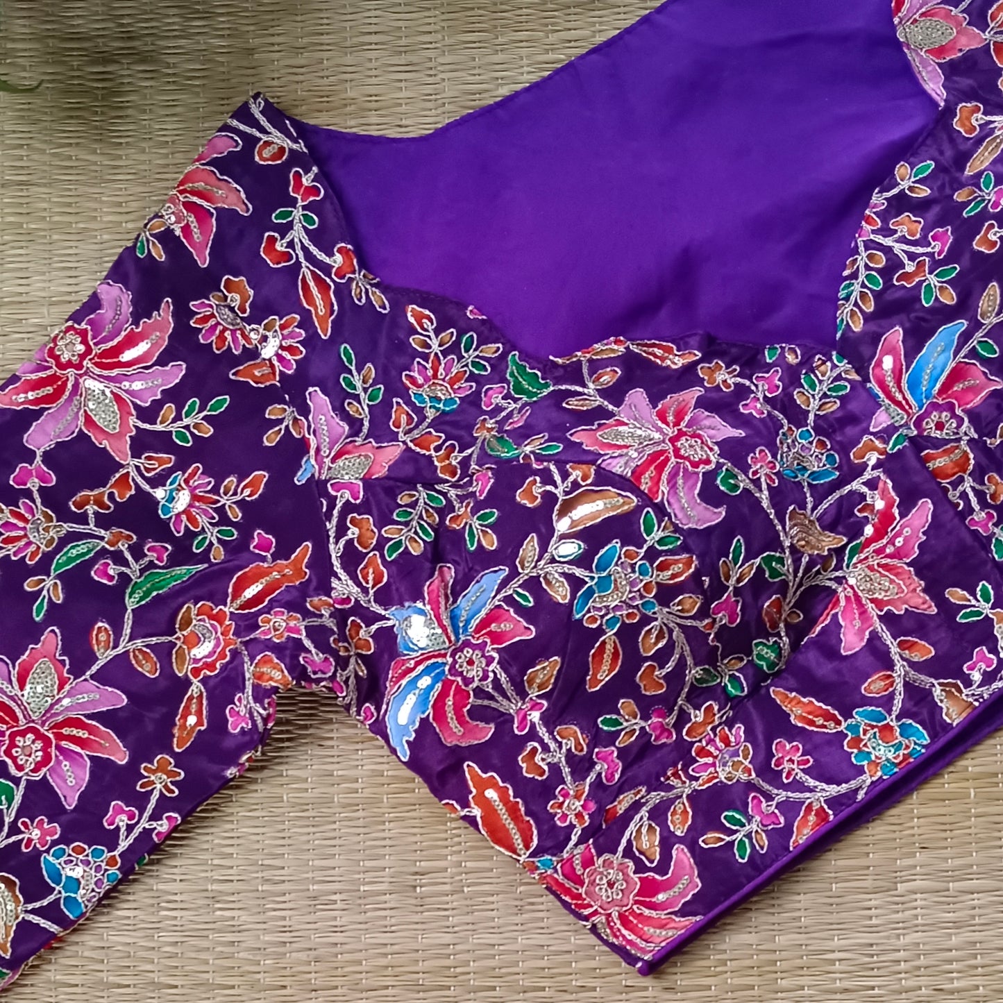 Purple crepe code work blouse