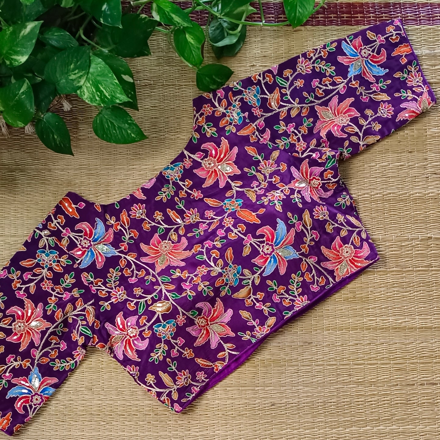 Purple crepe code work blouse