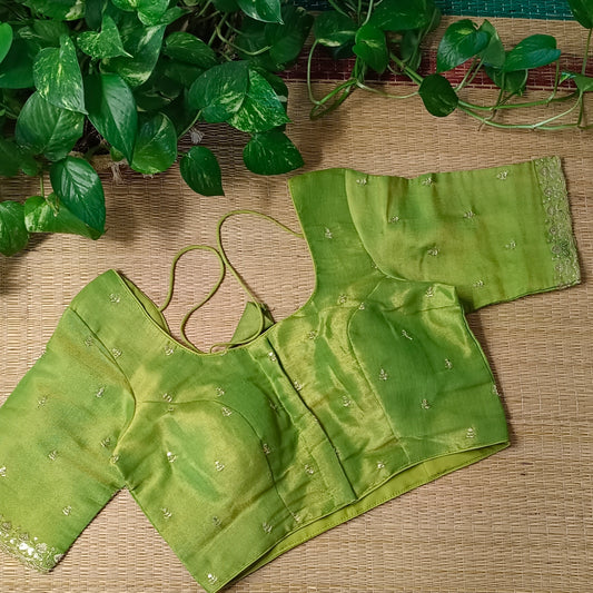 Light Green metallic tissue blouse with golden embroidery